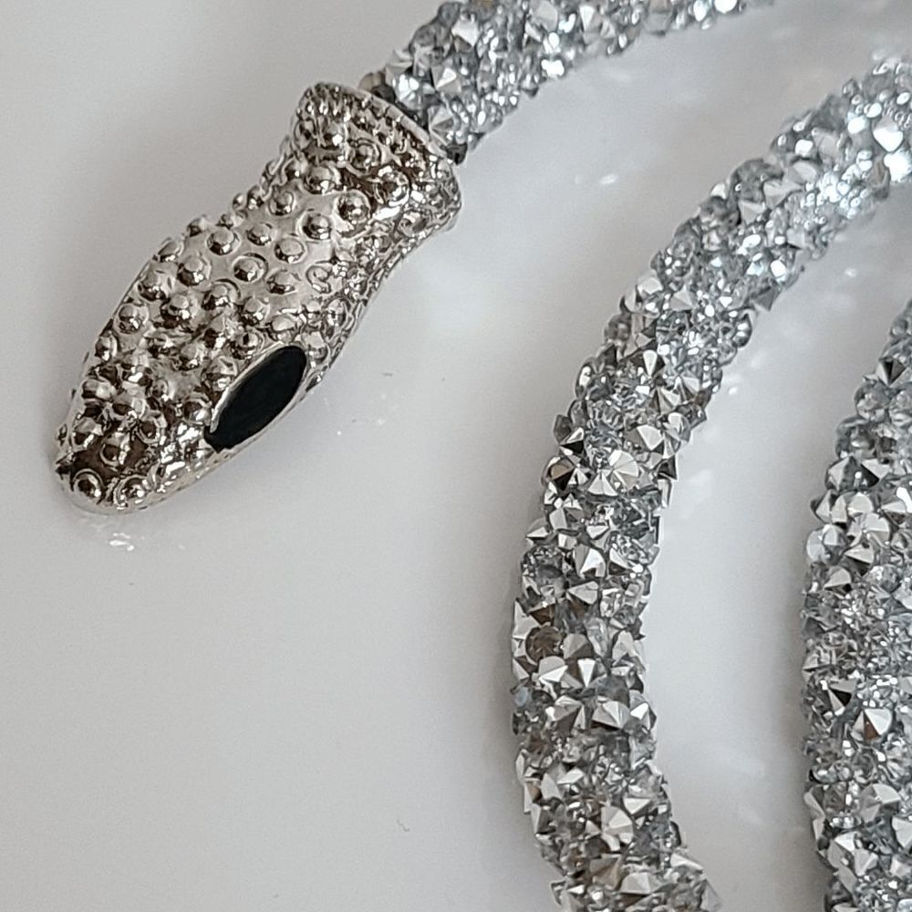 ✨💎🐍 Snake Rhinestone Bendable Design Blingy Statement Open Choker Necklace NEW - Picture 4 of 17